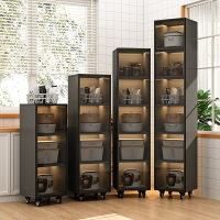 傢用廚房落地窄款夾縫邊冰箱可移動立櫃置物儲物架多層收納櫃帶門 夾縫收納櫃 移動收納櫃