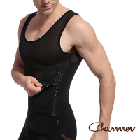 【Charmen】高機能三段排扣調整型背心 黑色(男性塑身衣 男內著 塑身背心)