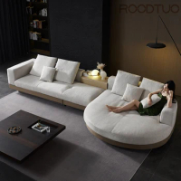 Italian Couch Light Luxury Minimalist Cotton And Linen Fabric Sectional Sofa Large Flat Floor Designer Living Room Sofas
