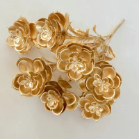 1PC Gold Phalaenopsis Silver 3D Lotus Ancient Bronze Peach Blossom Wedding Desktop Flower Arrangement Simulation Flower