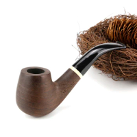 Classic Ebony Wood Pipe 9mm Filter Bent Smoking Pipe Top Quality Wooden Smoke Pipe Handmade Tobacco Pipe gift set