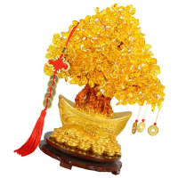 Citrine Macrocarpa Bonsai Tree Delicate Decoration Crystal Money Trees Luck Bonsai Resin Tabletop Adornment Statue