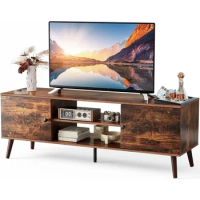 TV Stand for 55 60 inch TV, Entertainment Center with Storage Cabinet, Mid Century Modern Media Console Table, Adjustable