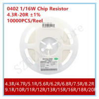 10000PCS/Reel 0402 1/16W 1% Chip resistor 4.3R 4.7R 5.1R 5.6R 6.2R 6.8R 7.5R 8.2R 9.1R 10R 11R 12R 13R 15R 16R 18R 20R SMD