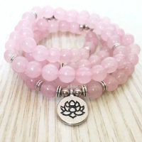 108 Mala Beads Bracelet RoseQuartz Bracelet 108 Mala Beads Necklace Laps Bracelets Lotus Pendant Yoga Bracelets Women's Gift