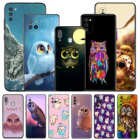 Cute Owl Cartoon Silicone Black Phone Cases for Samsung Galaxy A54 5G A04 A03 A34 A01 A02 A50 A70 A40 A30 A20 S A10 E Cover