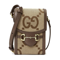【  GUCCI 古馳  】 625615 經典1955系列Jumbo GG帆布馬銜扣肩背斜背手機包(棕色)