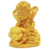 【十方佛教文物】文殊菩薩{童顏}黃楊木雕10公分(平安吉祥 富裕豐饒)