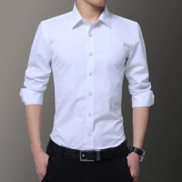 2024 New Plus Size 5XL Camisa Men's Slim Solid Color Long-sleeved Shirt Business Casual White Shirt Men's Brand Classic