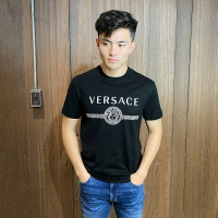 美國百分百【全新真品】Versace 凡賽斯 VJ 短袖 T恤 T-shirt 女王頭 義大利精品 黑色 BQ68