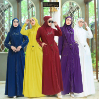 Maysa Set Vol2 by Ivas Production Dress Kancing Muslim Baju Wanita Gamis Navy Kerah Katun Linen