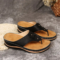 Summer Flip-Flops with Flower Design, Platform Sole, Large Size, Casual Women's Rubber Sandals, Flip