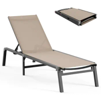 Aluminum Chaise Lounge Ourdoor - Foldable &amp; Assemble Free Outdoor Lounge Chair with 5 Adjustable Backrest, Patio Lounge Chair