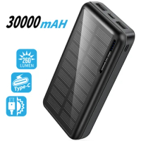 30000mAh Solar Power Bank Portable Mobile Phones Charger External Battery Powerbank for Xiaomi iPhone 14 Samsung S22 Poverbank