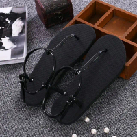 Sandal Strappy Slingback / Sendal Jepit Karet Spon Wanita / Sandal Boloni 90% real Pick Flat Hitam