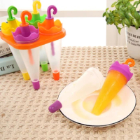 Umbrella Ice Mold With 4 Compartments Umbrella Ice Cream Molds Popsicle Ice Cube Tray Maker Frozen Ice Cube Sticks Mould