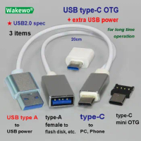 3-in-1 Type-C OTG USB Cable with additional power cable mini USB-C OTG for smartphone pad and computer