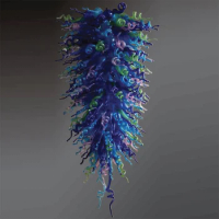 Chihuly Blue Pendant Lamps Luxury Hand Blown Glass Chandelier LED High Ceiling Lights 24 by 48 Inches