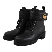 【GUCCI 古馳】Marmon GG 簡約經典雙G LOGO側拉鍊時尚短靴(黑 37號)