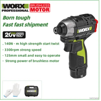 WORX WU132 Brushless Screwdriver 12v Cordless Impact Screwdriver Max 200W 140Nm 3300RPM Output 1/4inch Hex Chuck Lithium Battery
