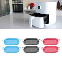 2 Pcs Silicone Fryer Liner Reusable Fryer Pan Basket with Handles Non-Stick fryer Oven Baking Tray Fryer Accessories
