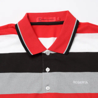 【ROBERTA 諾貝達】台灣製 配色寬條紋短袖POLO棉衫(紅白)