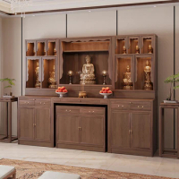The combination of solid wood Buddha cabinets and altar offering tables in Buddhist temples
