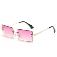 Luxury Square Sunglasses Trendy Rimless Rectangle New Cut Design Glasses for Women Men Summer Style Traveling Retro Shades UV400