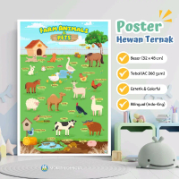 Poster Hewan Ternak Edukasi Anak Bilingual Bahasa Inggris-Indonesia Poster Belajar Anak Mengenal Bin