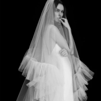 Long Ruffle Veil Bridal Veil with Blusher Bride Veil Long 2 Tiers Puffy Ruffled Edge Soft Fluffy Veil Wedding Veil Veu de Noiva