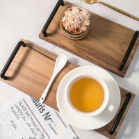 開發票 美式韓式木質托盤實木餐盤下午茶點心盤茶壺托盤子咖啡廳出餐盤