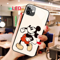 Luminous Tempered Glass phone case For Apple iphone 13 14 Pro Max Puls mini Mickey Luxury Fashion RGB Backlight new cover
