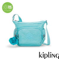 『牛角包』Kipling 質感湖水綠小巧多層側背包-GABBIE MINI