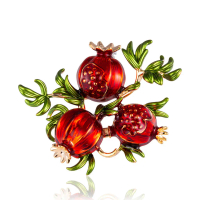 Cross-Border European and American Style Pomegranate Brooch for Women High-End Elegant Enamel Painte