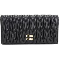 miu miu Matelasse 皺褶納帕羊皮14卡釦式長夾(黑色)