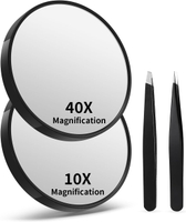 10X&40X Magnifying Mirrors with Suction Cups and 2 Tweezers Set，3.5 inches Magnified Makeup Mirror B