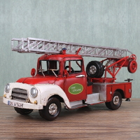 鐵皮老式消防車汽車模型 歐美家居裝飾擺件復古工藝品創意禮品