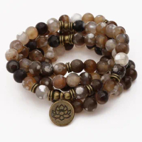 108 beads 8mm elastic adjustable Lotus life tree Buddha OM eye Chakra Reiki agate Onyx Yoga Bracelet necklace iu56s