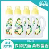 (即期品)日本獅王LION 香氛柔軟濃縮洗衣精 抗菌白玫瑰 850g x4(效期2024/10/06)