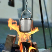 Сamping Kettle Cookware Portable Bonfire Army Flask Nature Hike Tourist Bowler Stainless Steel Stove Fire Hanging Boiling Water