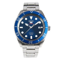 SEIKO 精工 日製運動機械男錶 不鏽鋼錶帶 寶藍 防水100米(SRPB89J1)