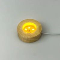 圓形木質發光底座無線充電led小夜燈水晶球實木燈座diy香薰工藝品