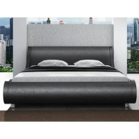 Queen Size Bed Frame, Stylish Faux Leather Upholstered Sleigh Beds with Adjustable Headboard, Queen Bed Frame