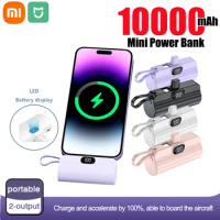 Xiaomi Mijia 10000mAh Mini Power Bank Built-in USB C Cable Portable External Spare Battery Powerbank Charger For iPhone Samsung