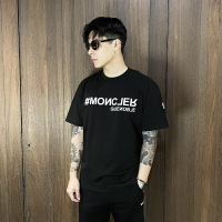 美國百分百【全新真品】MONCLER 短袖 棉質 休閒 Grenoble T恤 上衣 logo 圖標 短T 黑色 DG54