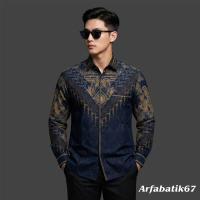 PATIMURA NAVY SMOCK KEMEJA BATIK SMOCK BORDIR PRIA Katun prima premium lengan panjang lapis full Fur
