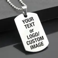 Custom Laser Engraved Stainless Steel Rectangle Dog Tag Military Pendant Jewellery Birthday Christmas Gift