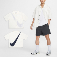 Nike 短袖襯衫 Big Swoosh Shirts 男款 象牙白 藍 寬鬆 梭織 大勾勾 襯衫 FN3250-133