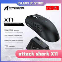 PAW3311 Triple-Mode Attack Shark X11 Connectivity Light Weight Bluetooth Mouse Touch Magnetic Chargi