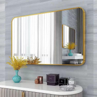 【可開發票】鋁合金框圓角浴室鏡家用簡約壁掛粘貼免打孔化妝鏡掛墻衛生間鏡子  露天市集  全台最大的網路購物市集